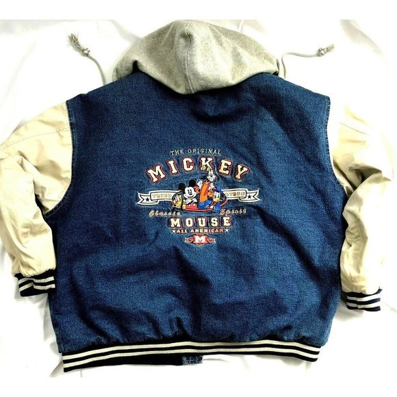 XXL Vintage Disney Store Mickey Mouse 1928 League Champs Finals Denim Jacket VTG